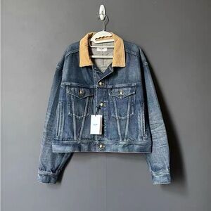 🚩steal authentic Celine Blue Denim Jacket with Beige Collar
